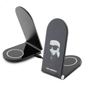 Karl Lagerfeld skladacia 2-in-1 bezdrôtová nabíjačka 15W čierna Ikonik MagSafe