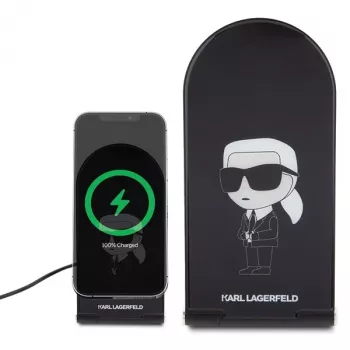 Karl Lagerfeld skladacia 2-in-1 bezdrôtová nabíjačka 15W čierna Ikonik MagSafe