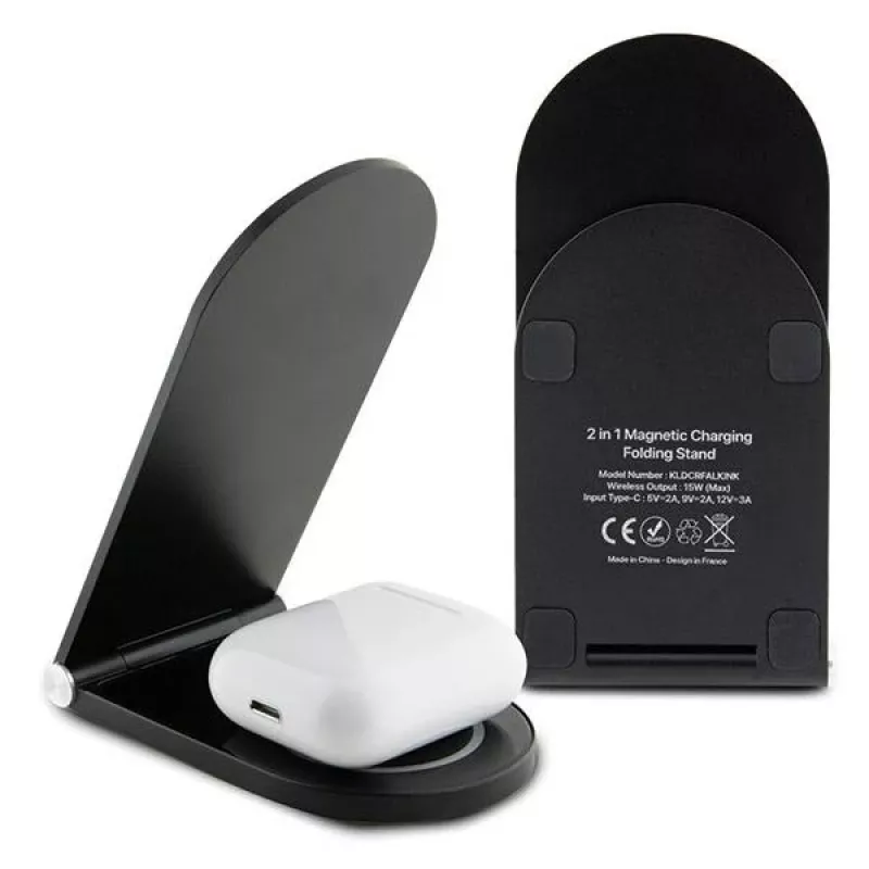 Karl Lagerfeld skladacia 2-in-1 bezdrôtová nabíjačka 15W čierna Ikonik MagSafe