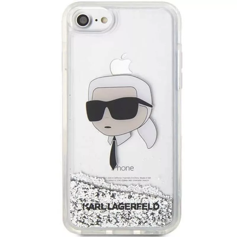 Karl Lagerfeld KLHCI8LNKHCH puzdro Glitter Karl Head pre iPhone 7/8/SE 2020/SE 2022, strieborná