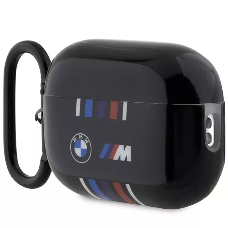 BMW ochranné puzdro pre AirPods Pro 2. generácie, čierne, s dizajnom M-Stripe
