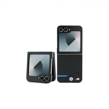 BMW pevné puzdro Carbon Blue Line pre Samsung Galaxy Z Flip6 / Z Flip7 FE – čierne