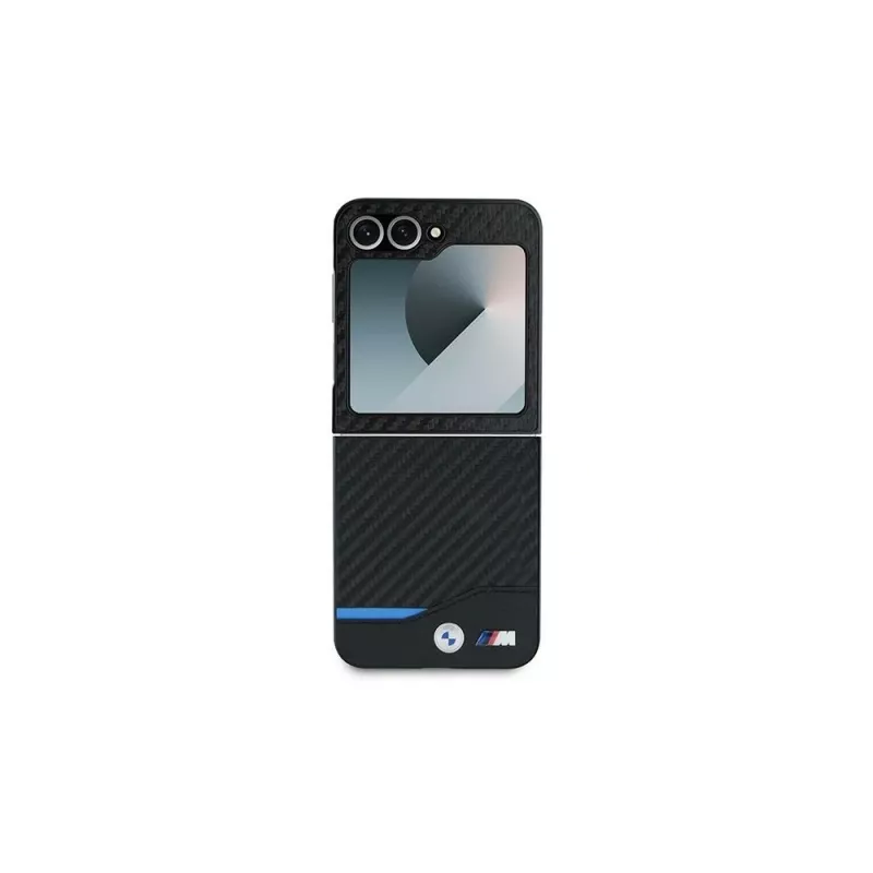 BMW pevné puzdro Carbon Blue Line pre Samsung Galaxy Z Flip6 / Z Flip7 FE – čierne
