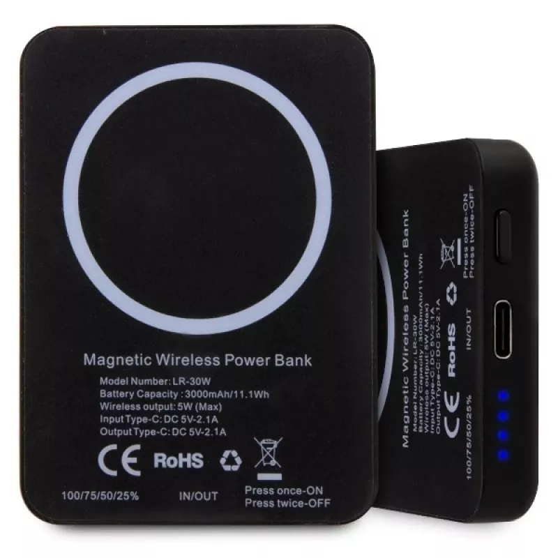 Karl Lagerfeld Ikonik MagSafe bezdrôtová powerbanka 3000mAh čierna