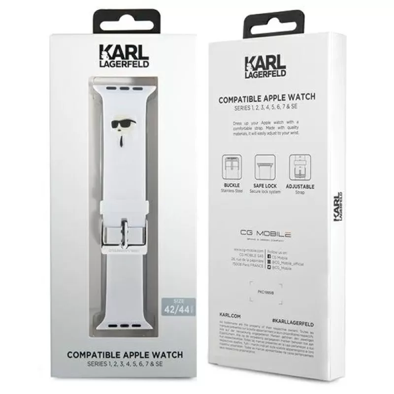 Karl Lagerfeld 3D Rubber Karl Head náramok pre Apple Watch 42/44/45/49mm biely