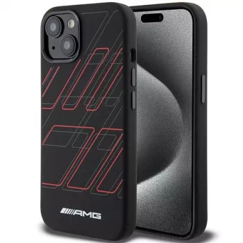 AMG AMHMP15M23SSPK pevné puzdro silikónové veľký kosoštvorcový vzor MagSafe pre iPhone 15 Plus / 14 Plus 6.7 čierne