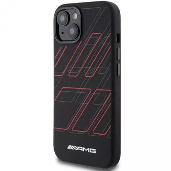 AMG AMHMP15M23SSPK pevné puzdro silikónové veľký kosoštvorcový vzor MagSafe pre iPhone 15 Plus / 14 Plus 6.7 čierne