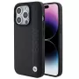 BMW BMHCP15L22RDPK iPhone 15 Pro 6,1 inch pevné puzdro kožená textúra a pruhy čierne