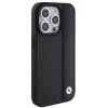 BMW BMHCP15L22RDPK iPhone 15 Pro 6,1 inch pevné puzdro kožená textúra a pruhy čierne