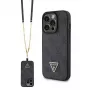 GUESS PU 4G Strass Triangle kovové puzdro + remienok pre iPhone 15 Pro čierne