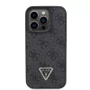 GUESS PU 4G Strass Triangle kovové puzdro + remienok pre iPhone 15 Pro čierne