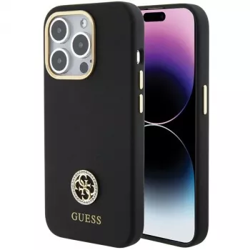 Guess GUHCP15LM4DGPK iPhone 15 Pro 6.1 čierne pevné puzdro silikónové Logo Strass 4G