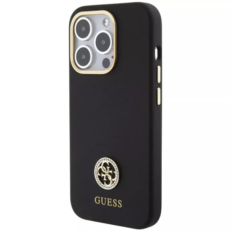 Guess GUHCP15LM4DGPK iPhone 15 Pro 6.1 čierne pevné puzdro silikónové Logo Strass 4G