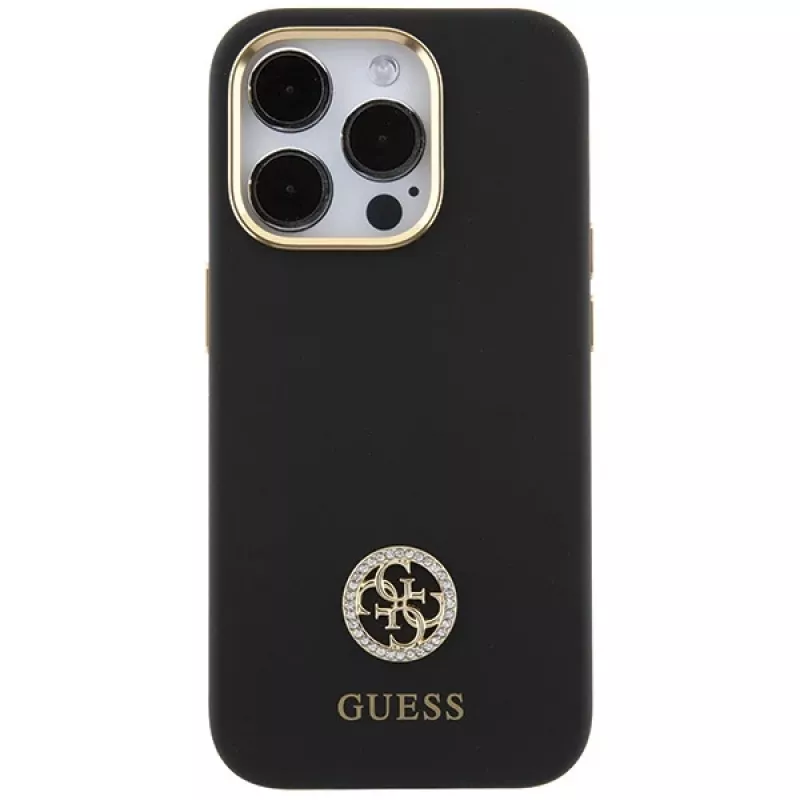 Guess GUHCP15LM4DGPK iPhone 15 Pro 6.1 čierne pevné puzdro silikónové Logo Strass 4G