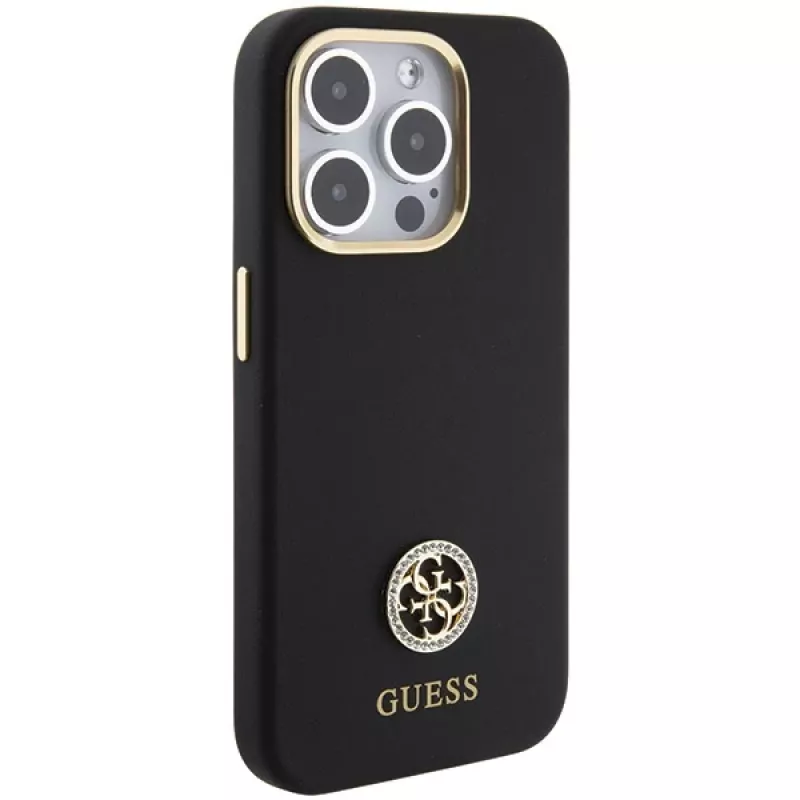 Guess GUHCP15LM4DGPK iPhone 15 Pro 6.1 čierne pevné puzdro silikónové Logo Strass 4G