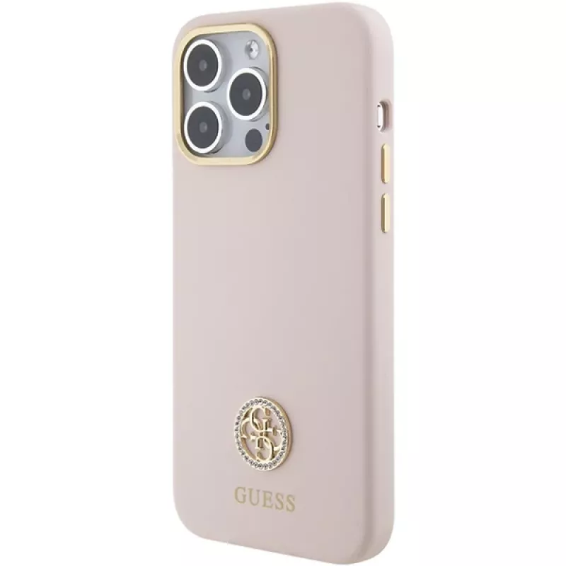 Guess GUHCP15XM4DGPP iPhone 15 Pro Max 6,7 inch ružové silikónové pevné puzdro s logom Strass 4G