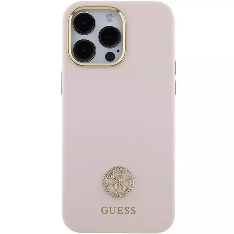 Guess GUHCP15XM4DGPP iPhone 15 Pro Max 6,7 inch ružové silikónové pevné puzdro s logom Strass 4G