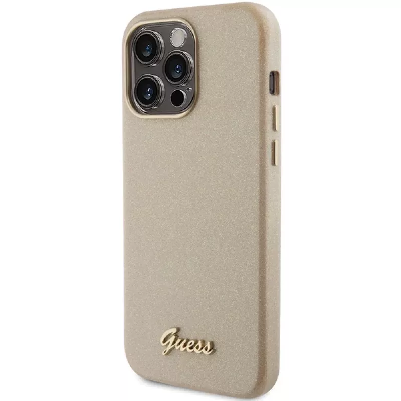 Guess Glitter Glossy Script pevné puzdro pre iPhone 15 Pro 6,1