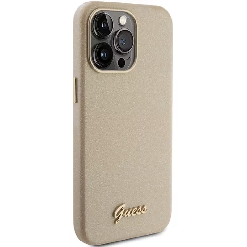 Guess Glitter Glossy Script pevné puzdro pre iPhone 15 Pro 6,1