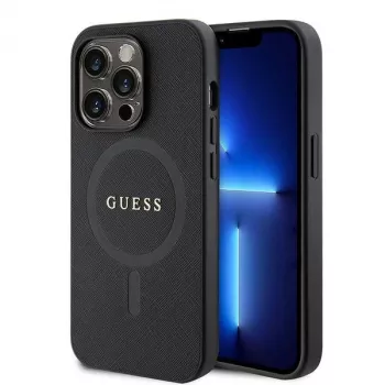 GUESS Saffiano PU MagSafe puzdro pre iPhone 15 Pro čierne