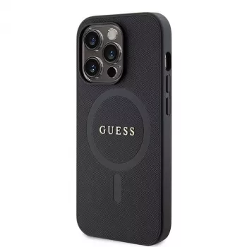 GUESS Saffiano PU MagSafe puzdro pre iPhone 15 Pro čierne