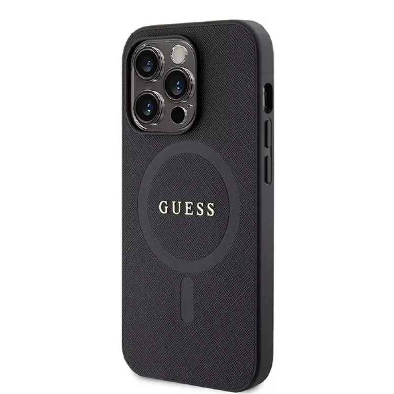 GUESS Saffiano PU MagSafe puzdro pre iPhone 15 Pro čierne