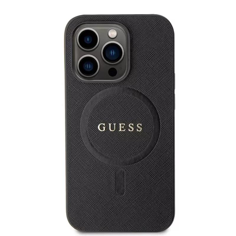GUESS Saffiano PU MagSafe puzdro pre iPhone 15 Pro čierne