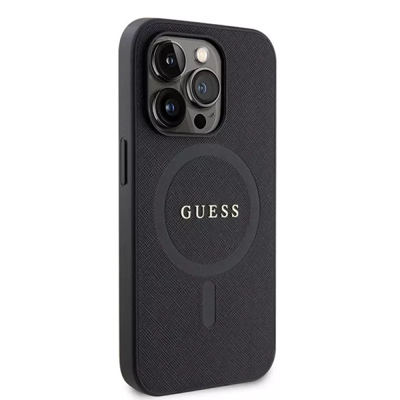 GUESS Saffiano PU MagSafe puzdro pre iPhone 15 Pro čierne