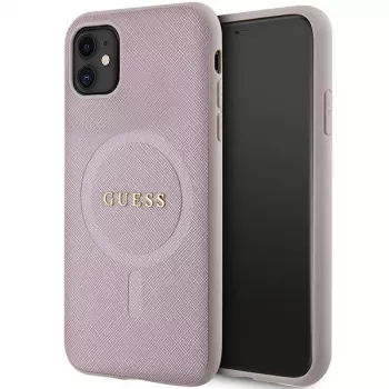 Guess GUHMN61PSAHMCP pevné puzdro Saffiano MagSafe pre iPhone 11 / Xr 6.1 ružové