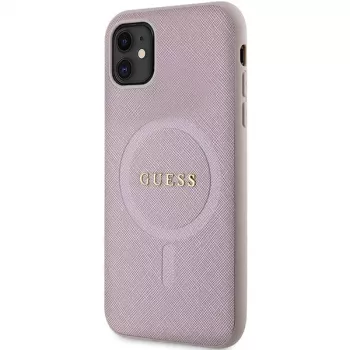 Guess GUHMN61PSAHMCP pevné puzdro Saffiano MagSafe pre iPhone 11 / Xr 6.1 ružové