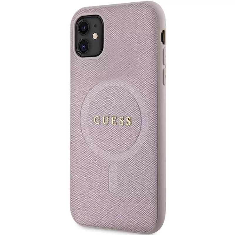 Guess GUHMN61PSAHMCP pevné puzdro Saffiano MagSafe pre iPhone 11 / Xr 6.1 ružové