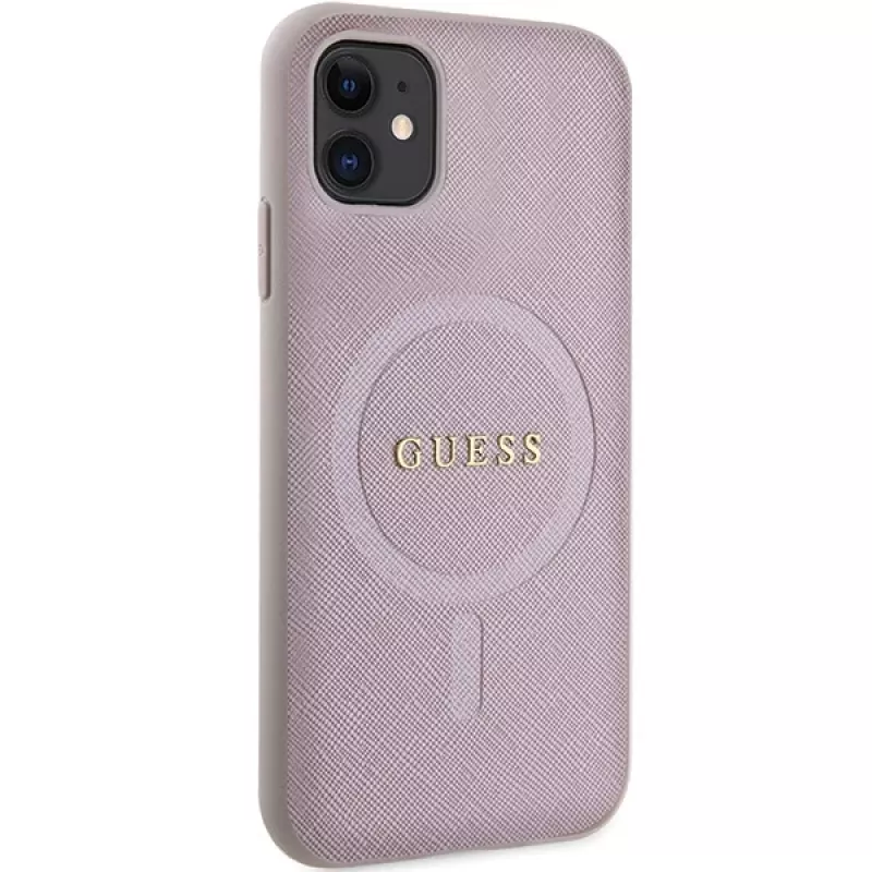 Guess GUHMN61PSAHMCP pevné puzdro Saffiano MagSafe pre iPhone 11 / Xr 6.1 ružové