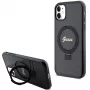 Guess GUHMN61HRSGSK iPhone 11 / XR 6.1 čierne pevné puzdro Ring Stand Script Glitter MagSafe