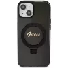 Guess GUHMP13MHRSGSK iPhone 13/14/15 6,1 palca čierne pevné puzdro s držiakom na prsteň, Script Glitter, MagSafe