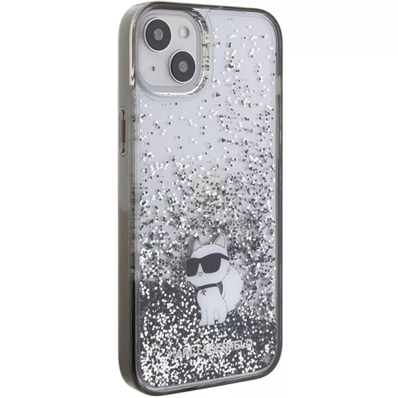 Karl Lagerfeld KLHCP15MLKCNSK iPhone 15 Plus / 14 Plus 6,7 palca priehľadné pevné puzdro Liquid Glitter Choupette