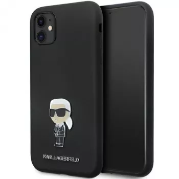 Karl Lagerfeld Ikonik silikónové puzdro s kovovým pinom pre Apple iPhone 11 / iPhone XR 6,1 palca čierne