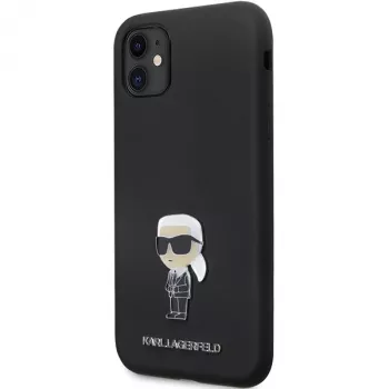 Karl Lagerfeld Ikonik silikónové puzdro s kovovým pinom pre Apple iPhone 11 / iPhone XR 6,1 palca čierne