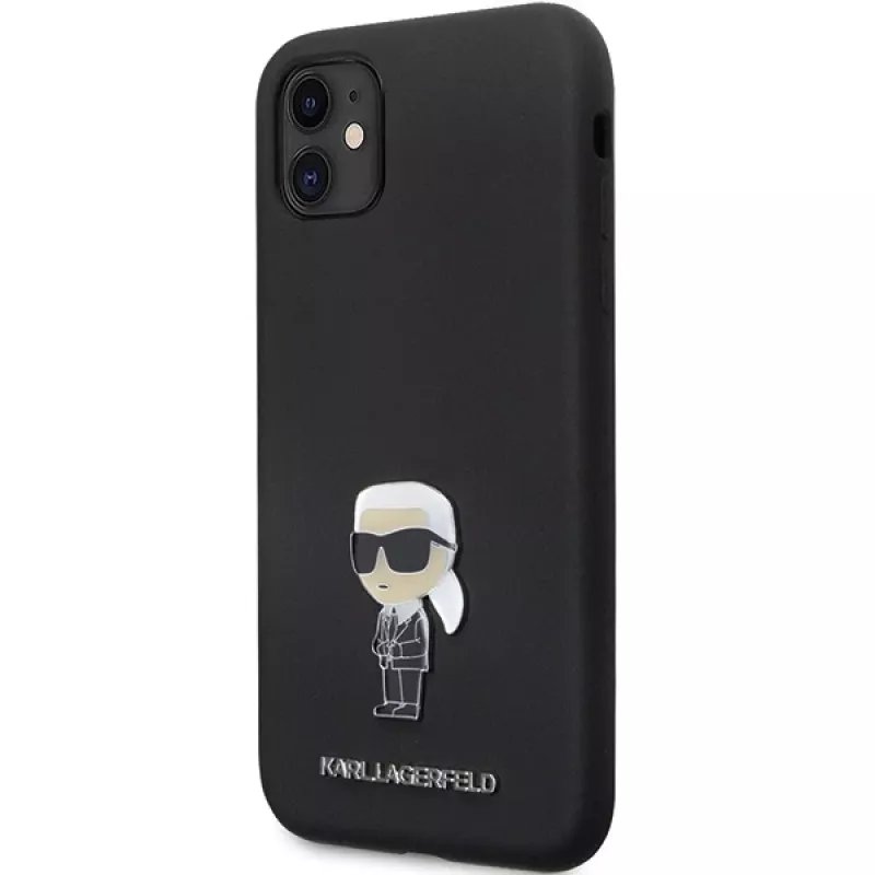 Karl Lagerfeld Ikonik silikónové puzdro s kovovým pinom pre Apple iPhone 11 / iPhone XR 6,1 palca čierne