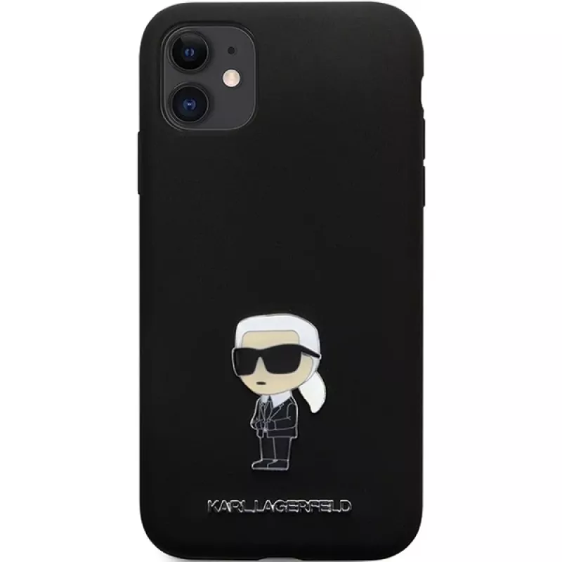 Karl Lagerfeld Ikonik silikónové puzdro s kovovým pinom pre Apple iPhone 11 / iPhone XR 6,1 palca čierne