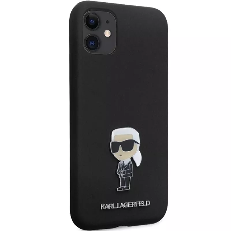 Karl Lagerfeld Ikonik silikónové puzdro s kovovým pinom pre Apple iPhone 11 / iPhone XR 6,1 palca čierne
