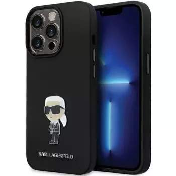 Karl Lagerfeld KLHCP13LSMHKNPK Ikonik silikónové puzdro s kovovým pinom pre iPhone 13 Pro / 13 6,1, čierne