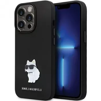 Karl Lagerfeld KLHCP14LSMHCNPK silikónové C pevné puzdro s kovovým pinom pre iPhone 14 Pro 6,1 palca - čierne
