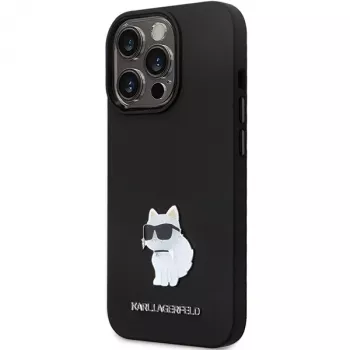 Karl Lagerfeld KLHCP14LSMHCNPK silikónové C pevné puzdro s kovovým pinom pre iPhone 14 Pro 6,1 palca - čierne