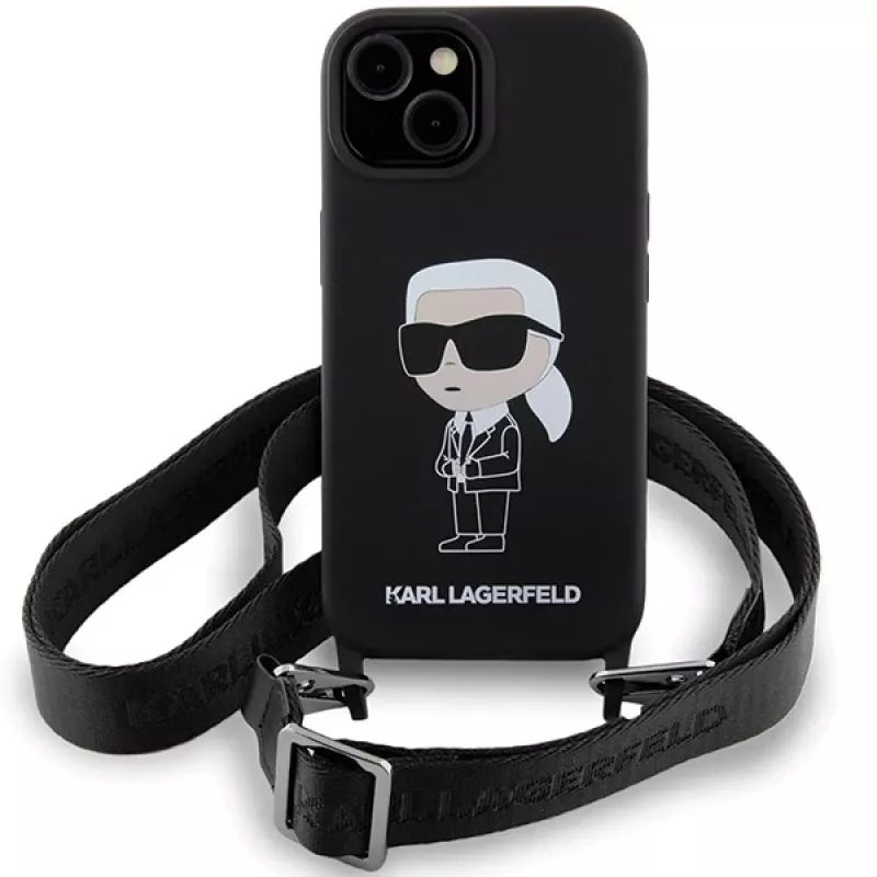 Karl Lagerfeld KLHCP15SSCBSKNK iPhone 15 / 14 / 13 6,1 pevné puzdro čierne crossbody silikónové Ikonik