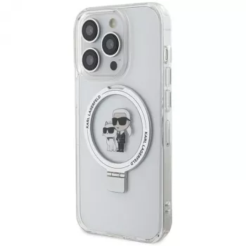 Karl Lagerfeld KLHMP13LHMRSKCH iPhone 13 Pro / 13 6,1 palca biele pevné puzdro s držiakom na prsteň Karl & Choupette MagSafe