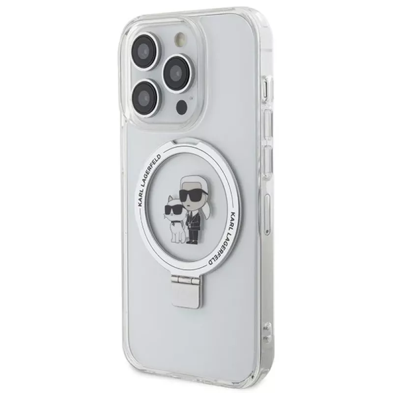 Karl Lagerfeld KLHMP15LHMRSKCH pevné puzdro s držiakom na prsteň MagSafe pre iPhone 15 Pro 6,1 palca biele