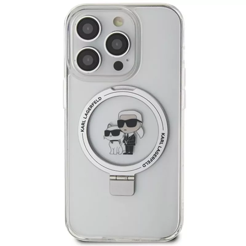 Karl Lagerfeld KLHMP15LHMRSKCH pevné puzdro s držiakom na prsteň MagSafe pre iPhone 15 Pro 6,1 palca biele