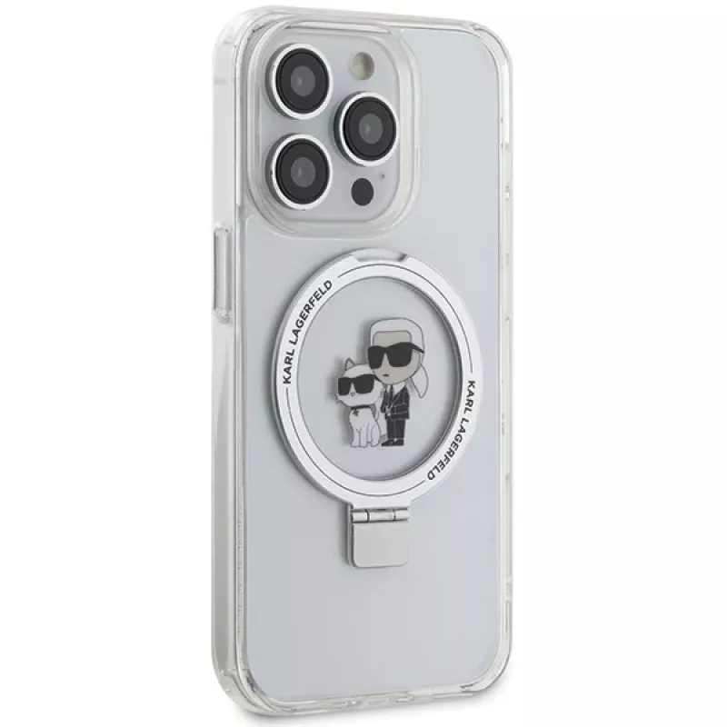 Karl Lagerfeld KLHMP15LHMRSKCH pevné puzdro s držiakom na prsteň MagSafe pre iPhone 15 Pro 6,1 palca biele
