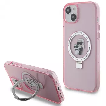 Karl Lagerfeld KLHMP15SHMRSKCP iPhone 15 / 14 / 13 6,1 palca ružové pevné puzdro s držiakom na prsteň Karl & Choupette MagSafe