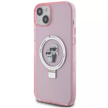 Karl Lagerfeld KLHMP15SHMRSKCP iPhone 15 / 14 / 13 6,1 palca ružové pevné puzdro s držiakom na prsteň Karl & Choupette MagSafe